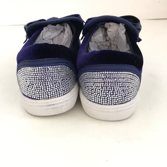 BADGLEY MISCHKA Blue Velvet Sneakers Slip On Rhinestone Delight Bow Girls Size 1 - Picture 9 of 16